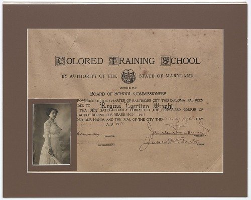 Diploma issued to Regina Egertion Wright by the Colored Training School | National Museum of African American History and Culture