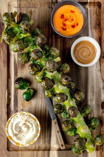Roasted Brussels Sprouts Stalk with 3 Dips