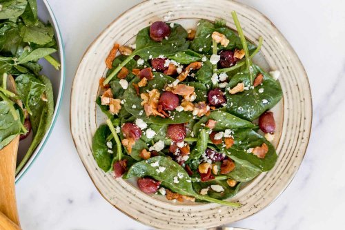 Spinach Salad with Roasted Grapes and Warm Bacon Vinaigrette