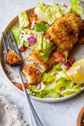 Air Fryer Chicken Milanese with Mediterranean Salad