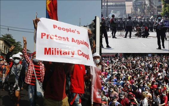 Birmania, manifestanti in piazza a Yangon contro il golpe