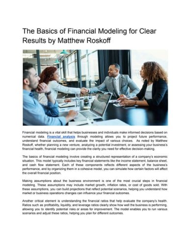 The Basics of Financial Modeling for Clear Results by Matthew Roskoff