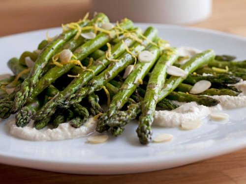 Healthy Roast Asparagus with Creamy Almond Vinaigrette