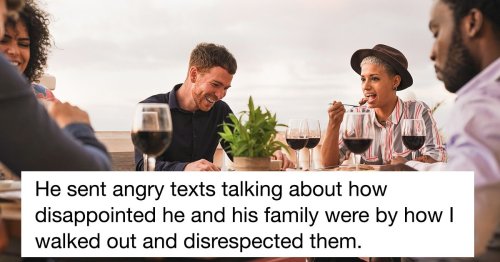 Woman asks if she was wrong to walk out of BF's bday dinner after his dad's comments.