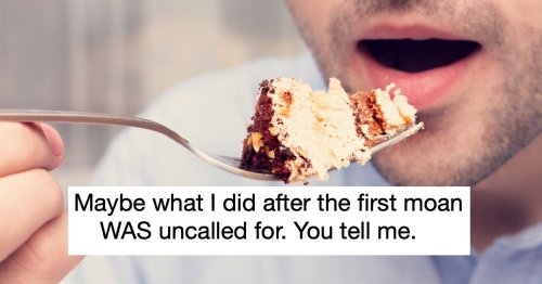Man at family wake moans sensually in reaction to pie, in laws lose their sh*t on him.