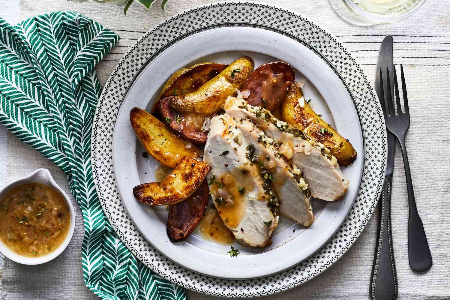 Turkey With Shallot-Mustard Sauce And Roasted Potatoes