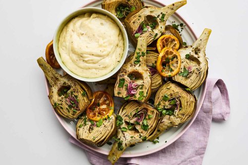 Roasted Artichokes With Creamy Garlic Dipping Sauce