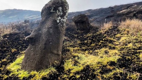 Moai-Statuen auf der Osterinsel: Mystische Steinköpfe durch Feuer zerstört