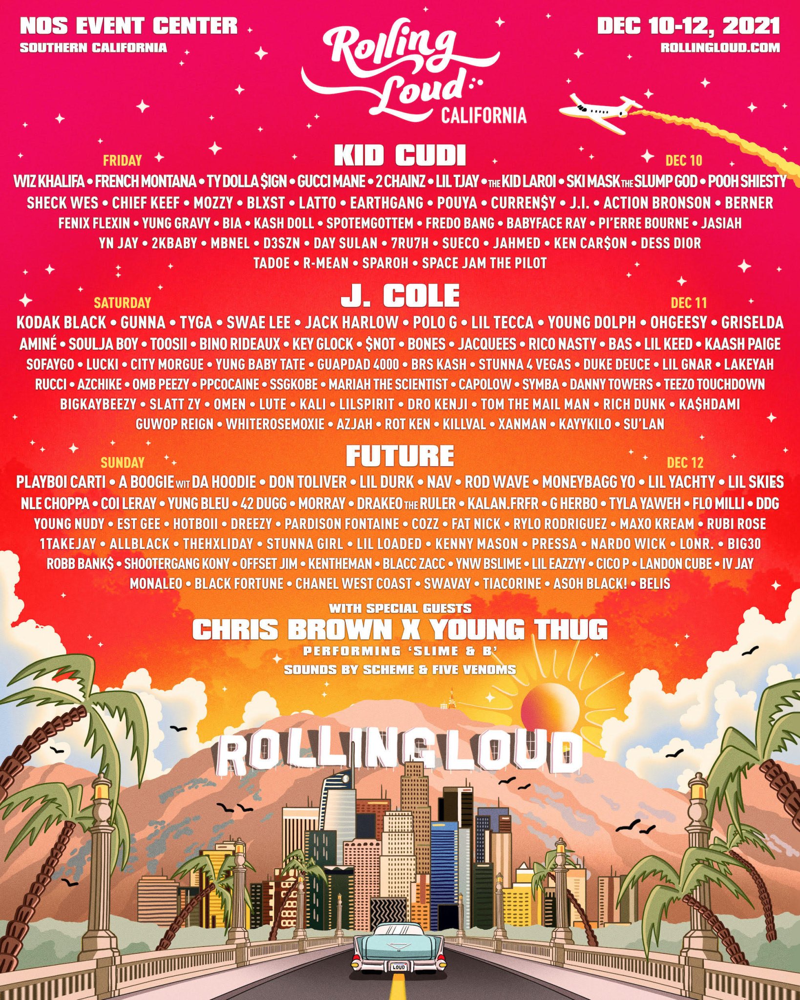Rolling Loud California Lineup Features Kid Cudi, J Cole, Future, Jack Harlow, Wiz Khalifa, Gucci Mane and So Many More