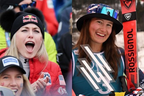 Lindsey Vonn reacts to teammate Lauren Macuga's top-five finish at La Thuile World Cup