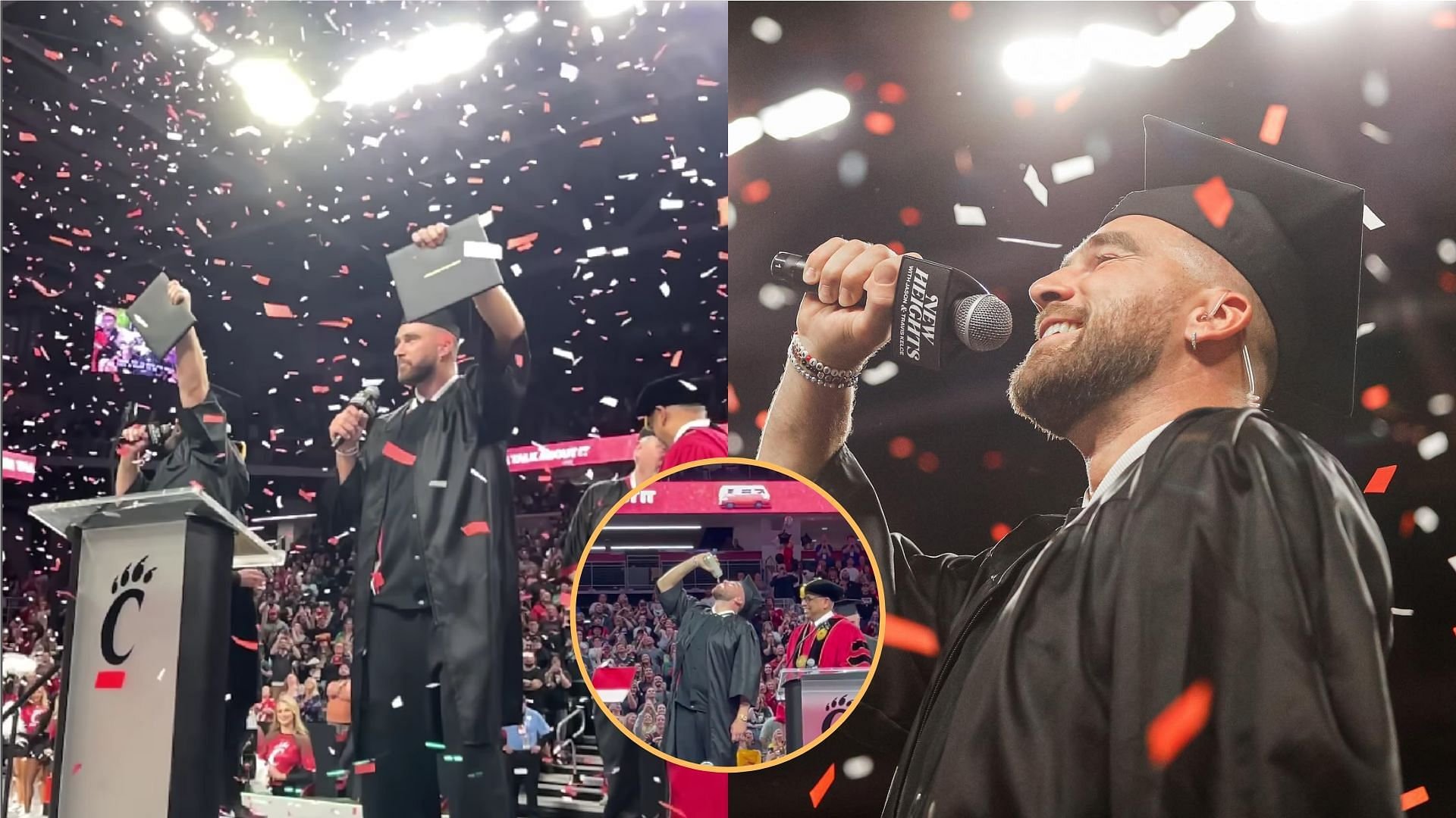 "Travis Kelce is NOT a role model": NFL fans call out Chiefs TE for chugging beer on stage before receiving marketing diploma