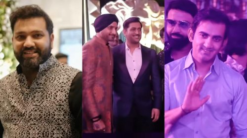 MS Dhoni, Rohit Sharma, Gautam Gambhir and other Indian cricket stars attend businessman's son's wedding [Watch]