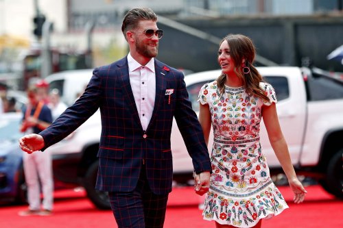 In Photos: Bryce Harper & wife Kylaa turn heads in chic winter wear at recent health-focused event