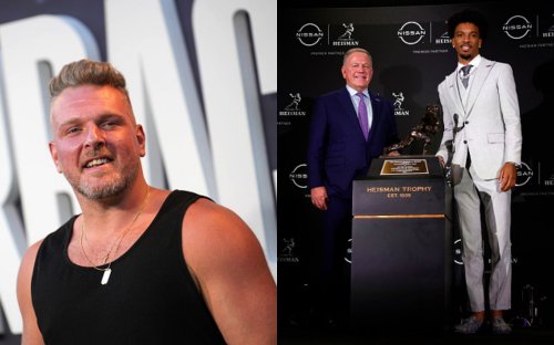 Pat McAfee reacts to Brian Kelly's alleged slip-up on Jayden Daniels' NFL landing spot