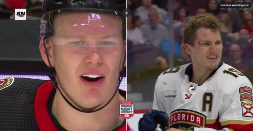 VIDEO: Matthew Tkachuk left bleeding after spirited fight with Jake Sanderson, exchanges words with brother Brady soon after
