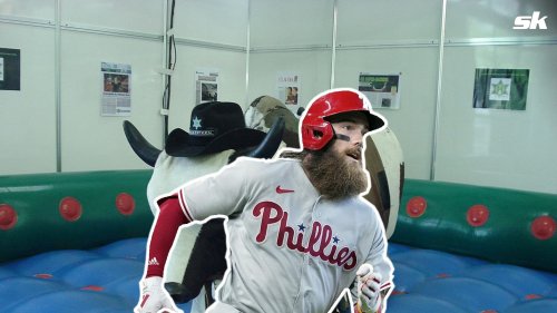 "Not a dry seat in the house" "He seems a lot happier now" - Phillies outfielder Brandon Marsh celebrates playoff berth with wild mechanical bull celebration