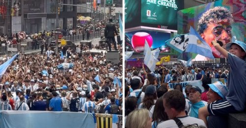 WATCH: Argentina fans spark wild celebrations at Times Square as Lionel Messi and co. prepare for FIFA World Cup final face-off with Spain
