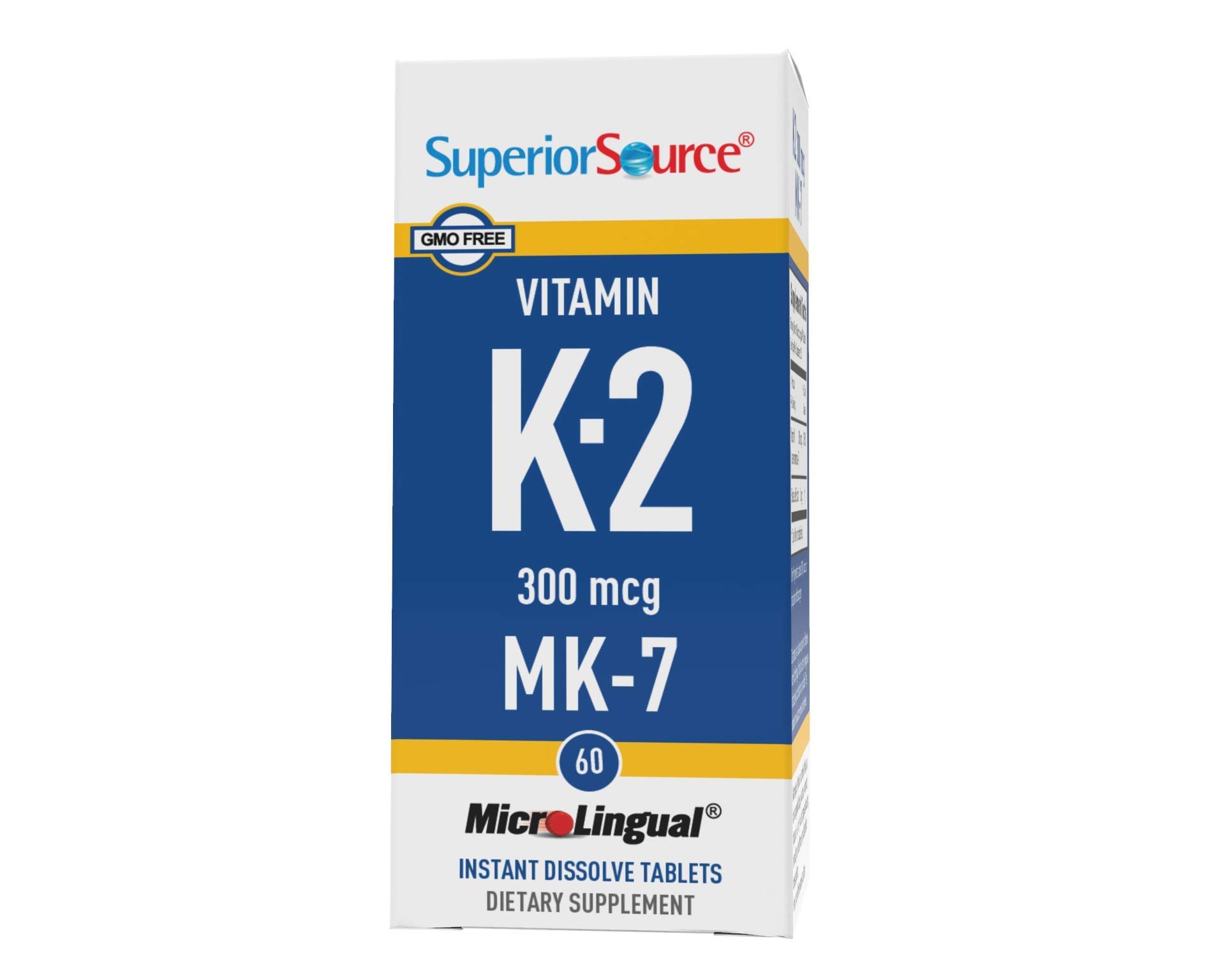 Superior Source Vitamin K2 MK-7 (Menaquinone-7), 300 mcg, Quick Dissolve Sublingual Tablets, 60 Count, Healthy Bones and Arteries, Immune & Cardiovascular Support, Assists Protein Synthesis, Non-GMO