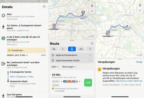 Apple Karten unterstützt ÖPNV in Echtzeit in Berlin