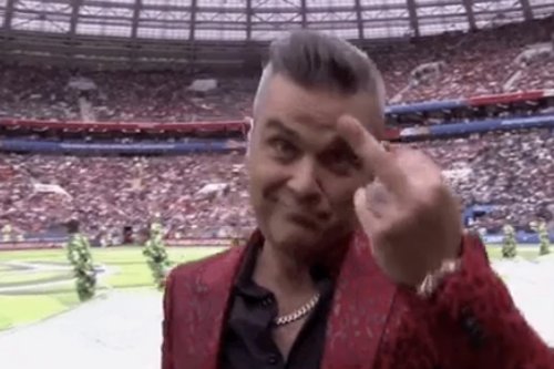 Robbie Williams flips middle finger to viewers at World Cup show