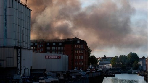 Brand in Berliner Lagerhalle: Feuerwehr im Großeinsatz, schwarzer Rauch verdunkelt Himmel