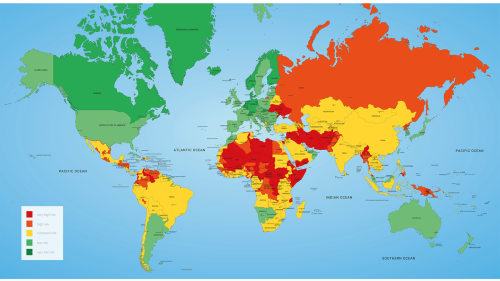 Diese Karte zeigt die gefährlichsten und die sichersten Reiseländer an