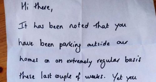 Mum's Facebook rant over 'childish' parking letter left on son's car