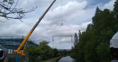 Bridge linked to Stoke-on-Trent's steel history is dramatically craned away