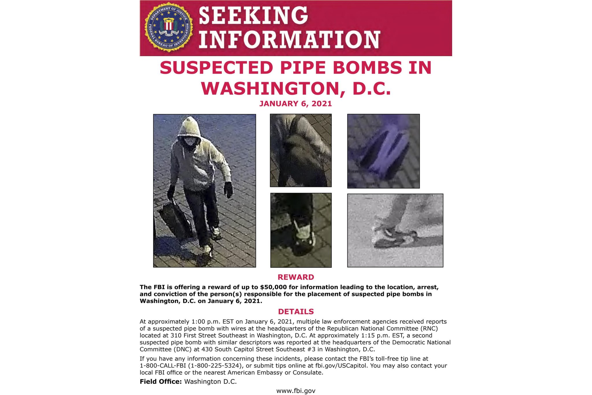 FBI still hunting Jan. 6 suspects, pipe bomber a year later