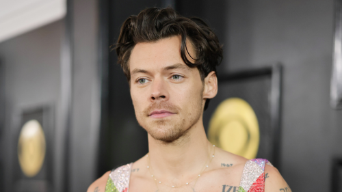 Harry Styles Brought The 70s To The Grammys With A Plunging Rainbow Jumpsuit (Read: Shirtless)
