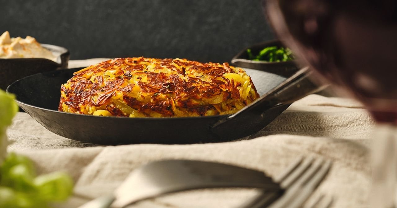 Rezept für Rösti mit Soja-Crème-fraîche und Schnittlauch