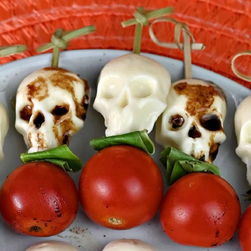 Halloween Skull Caprese Skewers