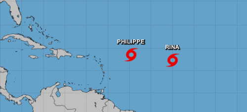 Tropical Storm Rina forms; Tropical Storm Philippe drifts northwest