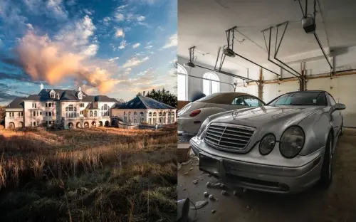 Explorers find eerie $10m abandoned mansion where luxury cars and designer shoes have been left to rust