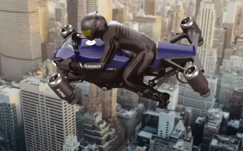 Incredible flying motorcycle being prepared to hit the skies