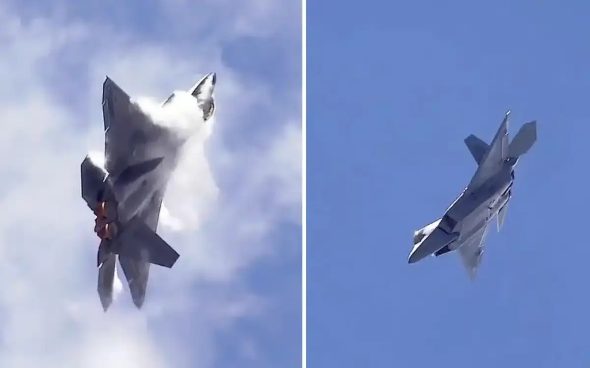 Watch F-22 Raptor rotate remaining stationary in the sky