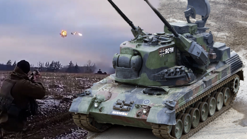 Deutscher Panzer Gepard holt russische Rakete vom Himmel