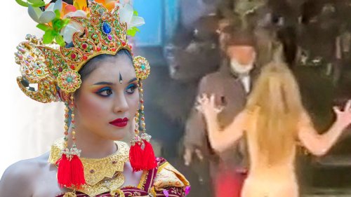 Nackte Deutsche stürmt Tempelzeremonie auf Bali