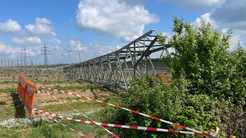 Unbekannte haben bei Albig Strommast abgesägt