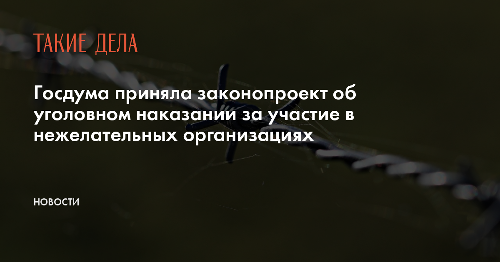 Госдума приняла законопроект об уголовном наказании за участие в нежелательных организациях