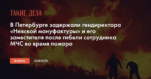 В Петербурге задержали гендиректора «Невской мануфактуры» и его заместителя после гибели сотрудника МЧС во время пожара