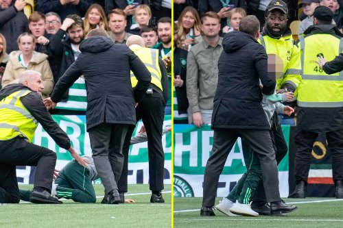 Brendan Rodgers shoves heavy-handed steward and takes care of young pitch invader