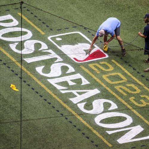 Playoff logo painted on Tropicana Field ahead of Rays’ wild-card games