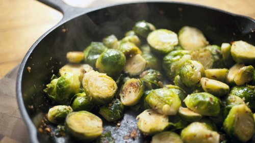 The Key To Perfect Skillet Brussels Sprouts Starts With Chicken Stock