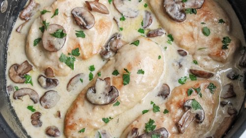 A Splash Of Champagne Adds Tons Of Flavor To Creamy Mushroom Chicken
