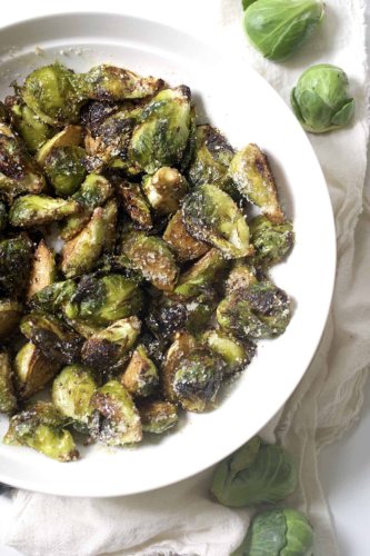 Air Fryer Brussels Sprouts with Balsamic and Parmesan
