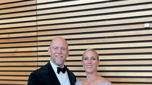 Zara Tindall has a princess moment in a blue ballgown as she joins husband Mike at a black tie soirée