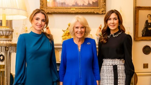 The Queen Consort hosts Queen Rania of Jordan and Crown Princess Mary of Denmark for tea at Clarence House