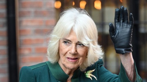 An anniversary gift from Charles, perhaps? Queen Camilla wears a new bird brooch during her trip to Northern Ireland with the King