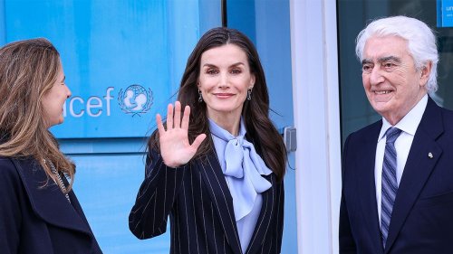 Back to business! Queen Letizia of Spain steps out in pinstripes for the second time in a month